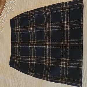 Boden Navy Blue and Brown Plaid A-Line Wool Skirt